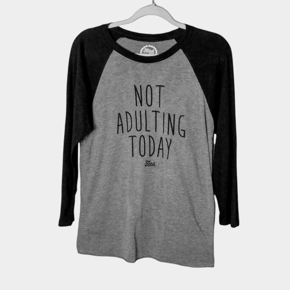 TEAM COCKTAIL Unisex Sz S Black Gray Graphic T-Shirt Top Crew Neck‎ 3/4 Sleeves